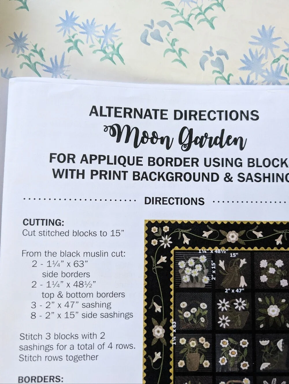Primitive Gatherings Moon Garden Applique Border Quilt Kit NEW Wool Floral Black